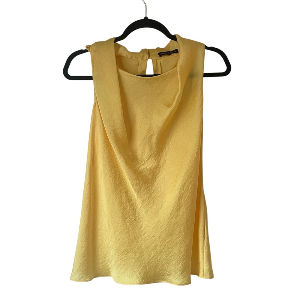 Violet and Claire yellow crinkle satin cowl neck blouse size small